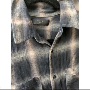 Amiri Shadow Plaided Cotton Button Up W Frayed Hem Detail Mens Small